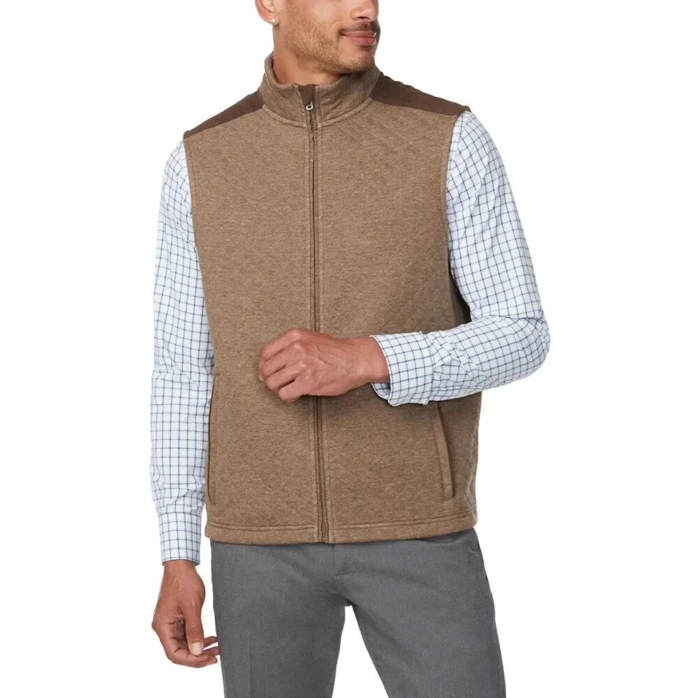 Bonobos Mens Midtown Vest Quilted Cotton Blend Tan Brown NWT